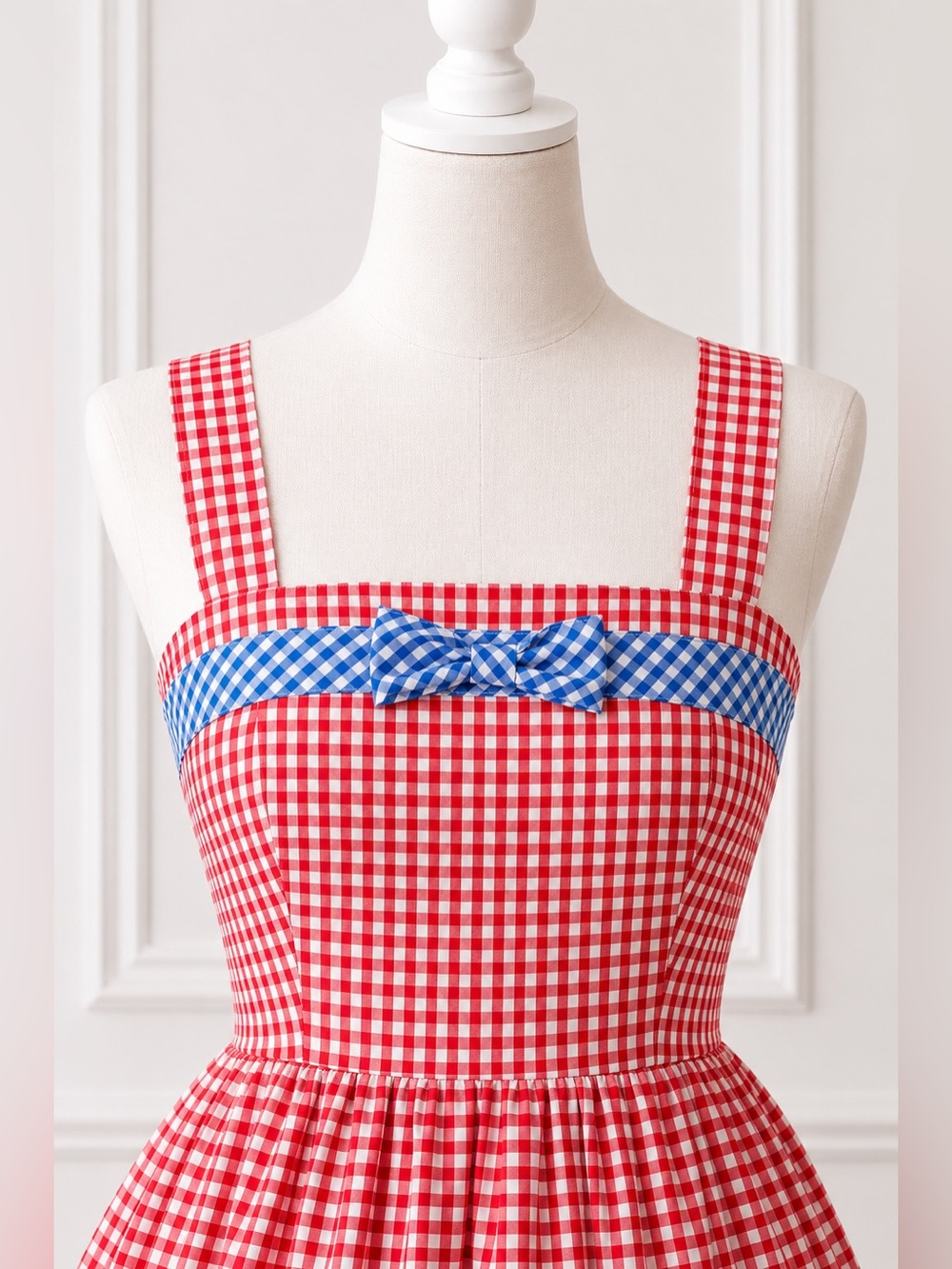 Unique Vintage 1960s Movie Date Red & Blue Gingham Swing Dress, XL, NWT! - Picture 8 of 16